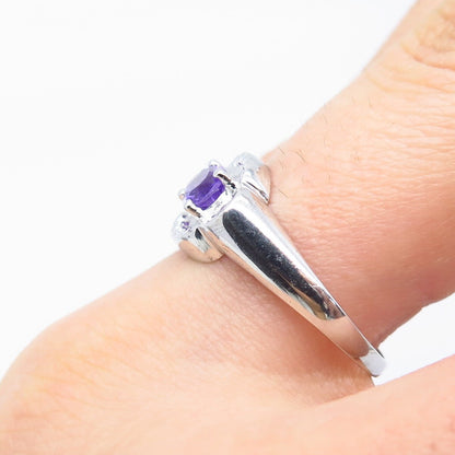 925 Sterling Silver Vintage Real Amethyst Gemstone Ring Size 9.25