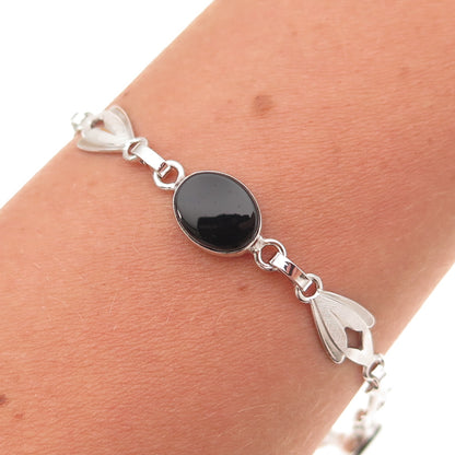 Van Dell 925 Sterling Silver Antique Art Deco Real Black Onyx Bracelet 7.25"