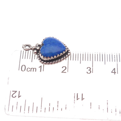 925 Sterling Silver Vintage Real Lapis Heart Oxidized Charm Pendant