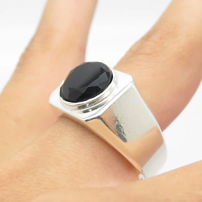 925 Sterling Silver Vintage Real Black Onyx Gemstone Ring Size 11.25