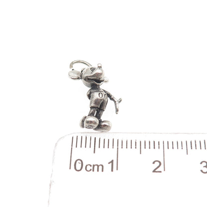 925 Sterling Silver Vintage Mickey Mouse Oxidized 3D Mini Charm Pendant