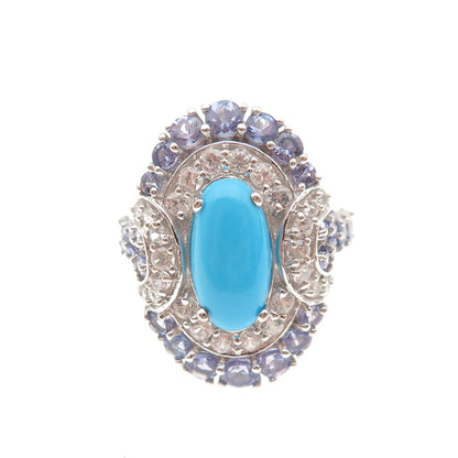 Chuck Clemency 925 Sterling Real Turquoise Tanzanite White Topaz Ring Size 8.25