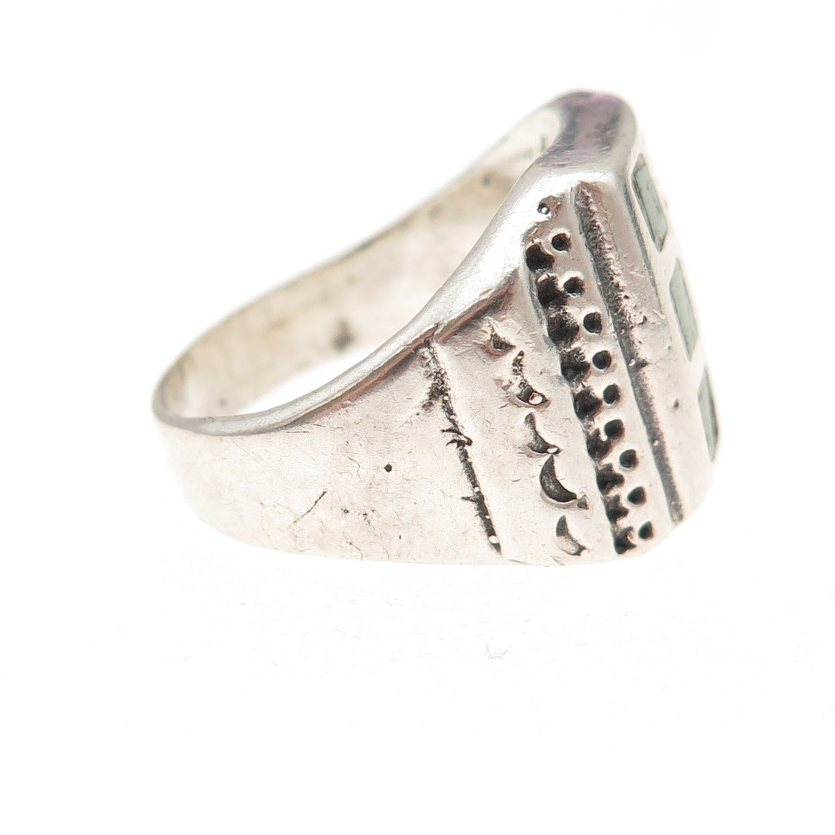 Old Pawn 925 Sterling Silver Vintage Southwestern Turquoise Tribal Ring Size 9.5