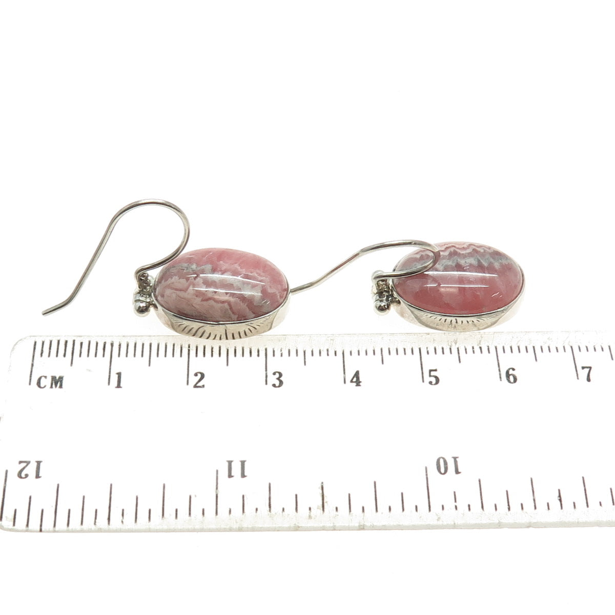 925 Sterling Silver Vintage Real Rose Crazy Lace Agate Gemstone Dangle Earrings