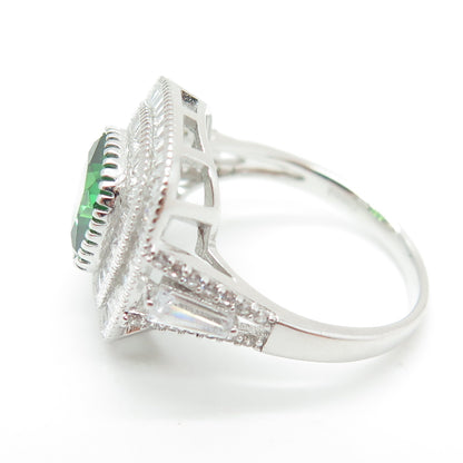 925 Sterling Silver White & Green Multi-C Z Ring Size 8