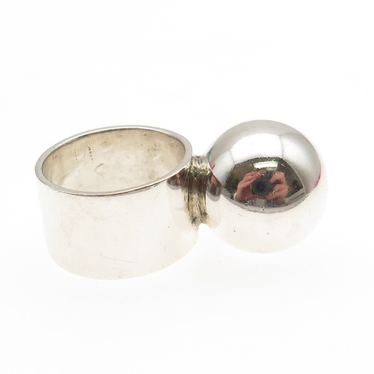 800 Silver Vintage Italy Modernist Ball Ring Size 6.75