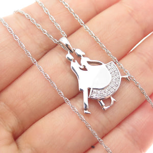 925 Sterling Silver Round-Cut C Z Dancing Couple Singapore Chain Necklace 18"
