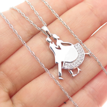 925 Sterling Silver Round-Cut C Z Dancing Couple Singapore Chain Necklace 18"