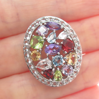 925 Sterling Real Amethyst Blue White Topaz Citrine Peridot Garnet Slide Pendant