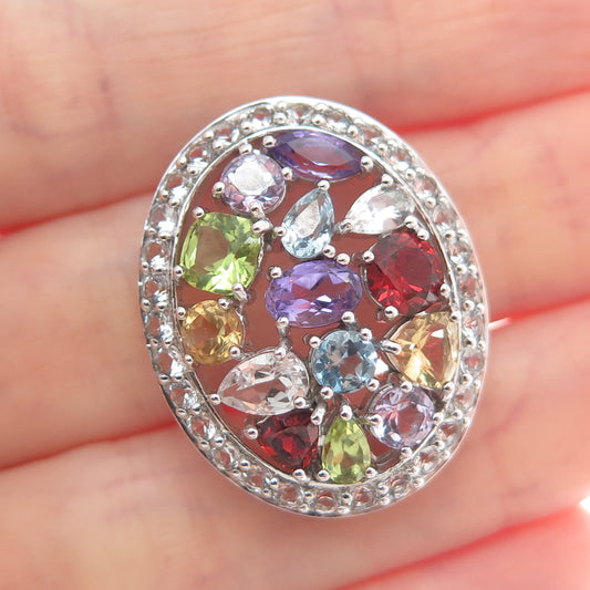 925 Sterling Real Amethyst Blue White Topaz Citrine Peridot Garnet Slide Pendant