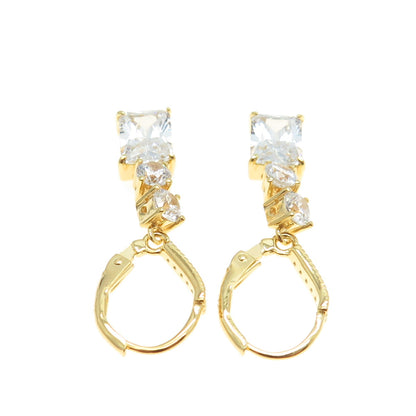 925 Sterling Silver Gold Plated Radiant & Round-Cut C Z Dangling Earrings