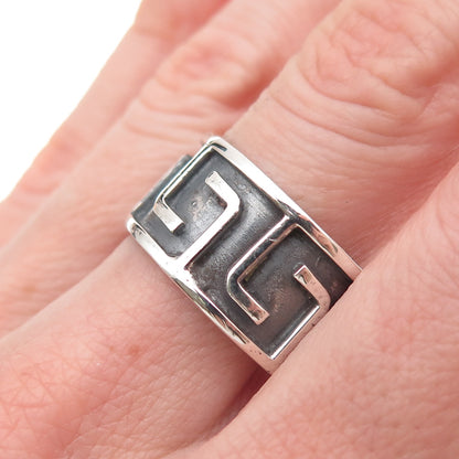 925 Sterling Silver Vintage Greek Maze Oxidized Band Ring Size 10.25