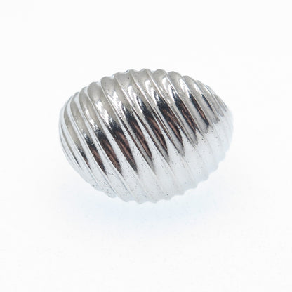 925 Sterling Silver Vintage Ribbed Dome Adjustable Ring Size 7.75