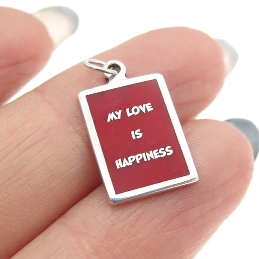 925 Sterling Silver Enamel "My Love Is My Happiness" Minimalist Charm Pendant