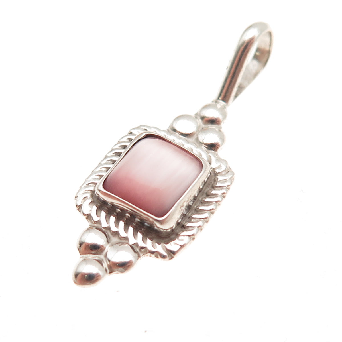 925 Sterling Silver Vintage Mexico Real Pink Mother-of-Pearl Charm Pendant