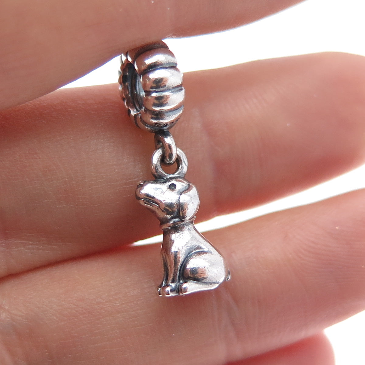 PANDORA 925 Sterling Silver Oxidized Dangle Dog Slide Charm