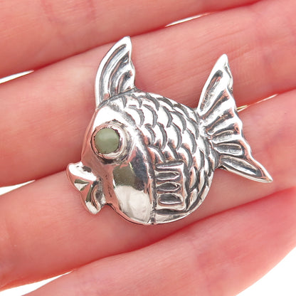 925 Sterling Silver Vintage Mexico Real Turquoise Fish Oxidized Pin Brooch