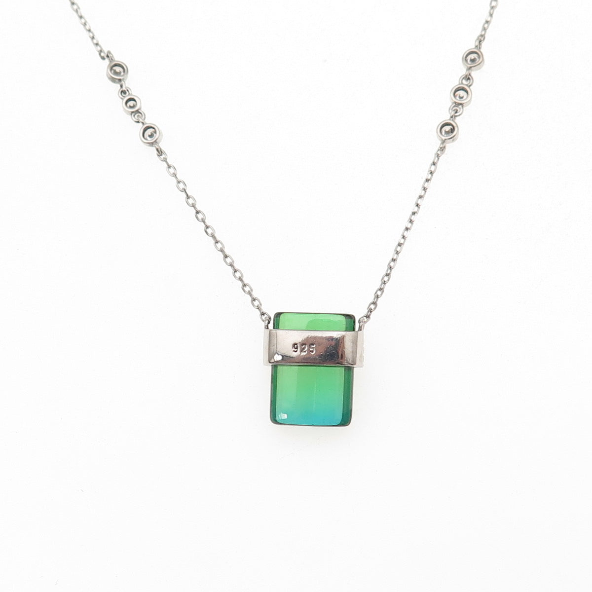 925 Sterling Silver Green & White C Z Cable Chain Necklace 16-18"