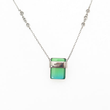 925 Sterling Silver Green & White C Z Cable Chain Necklace 16-18"