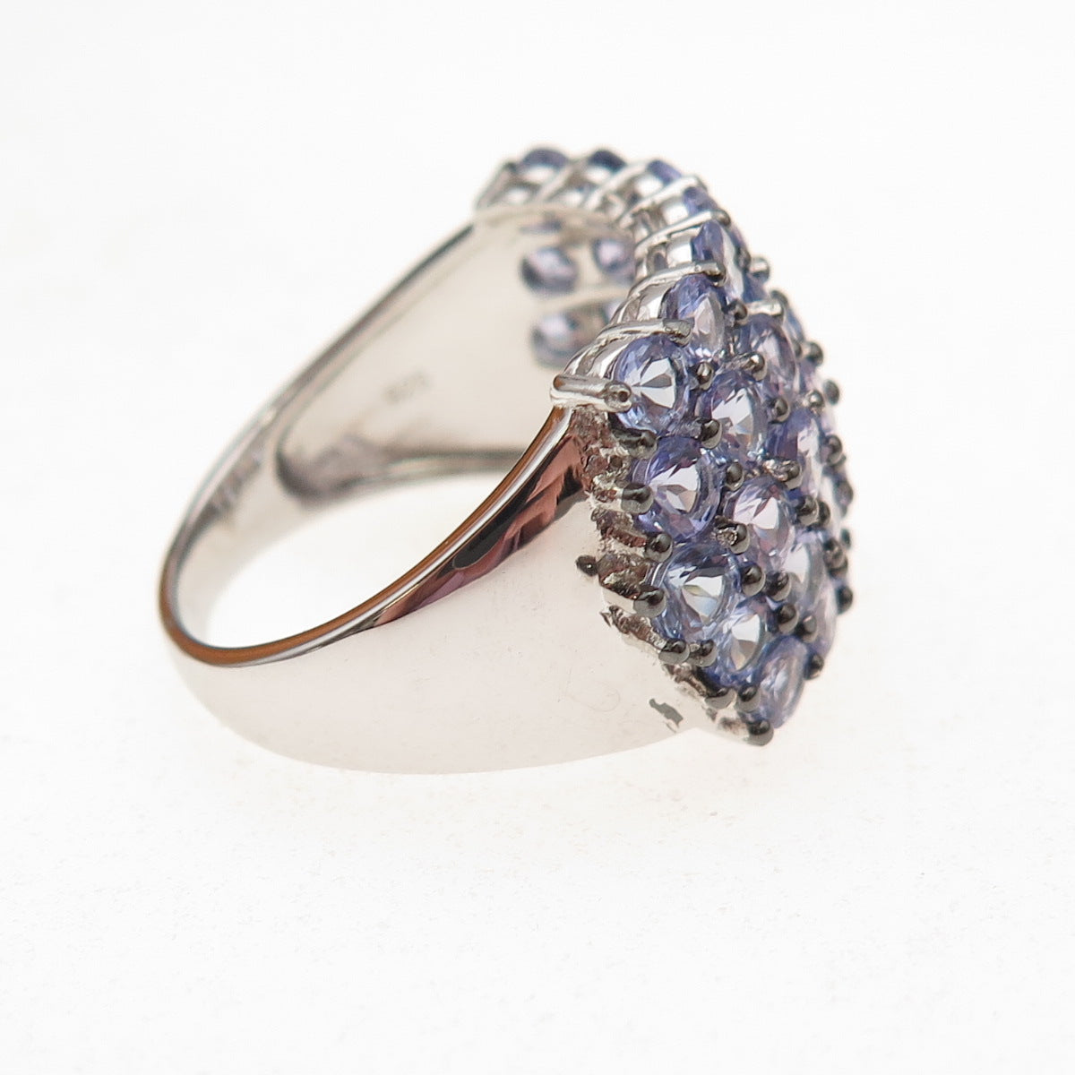 925 Sterling Silver Real Round-Cut Tanzanite Cluster Ring Size 8