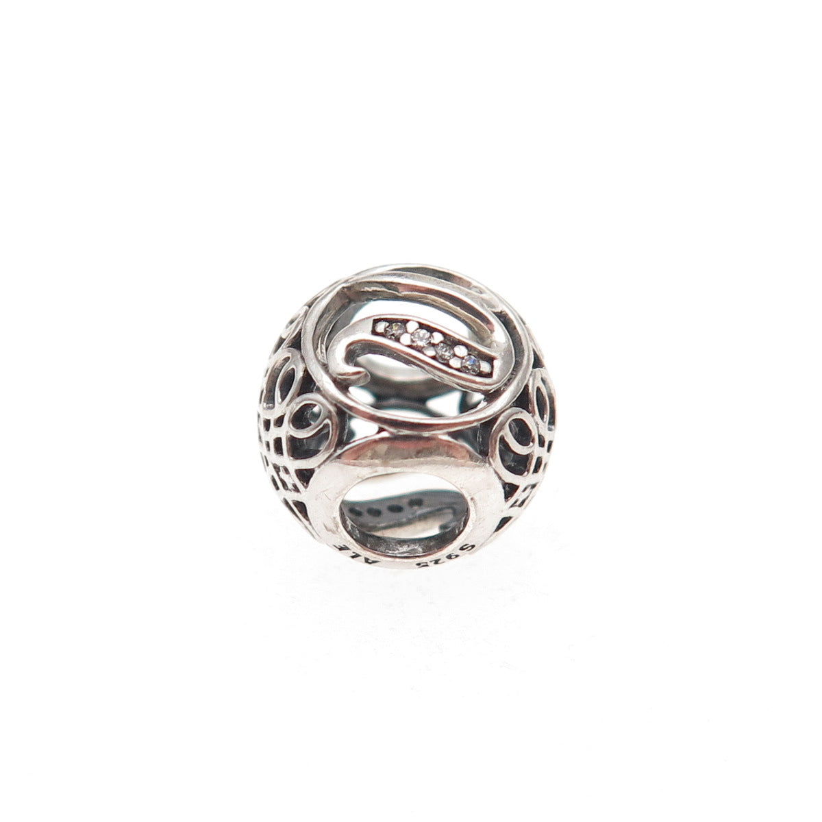 Pandora 925 Sterling Silver C Z Letter U Initial Slide Bead Charm