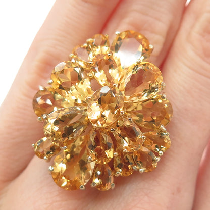 CHAPAL ZENRAY Sterling Silver Gold Plated Real Citrine Cluster Ring Size 5.75