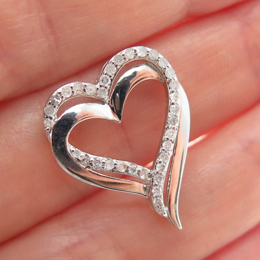 RL RICHLINE Sterling Silver Real Round-Cut Diamond Double Heart Slide Pendant