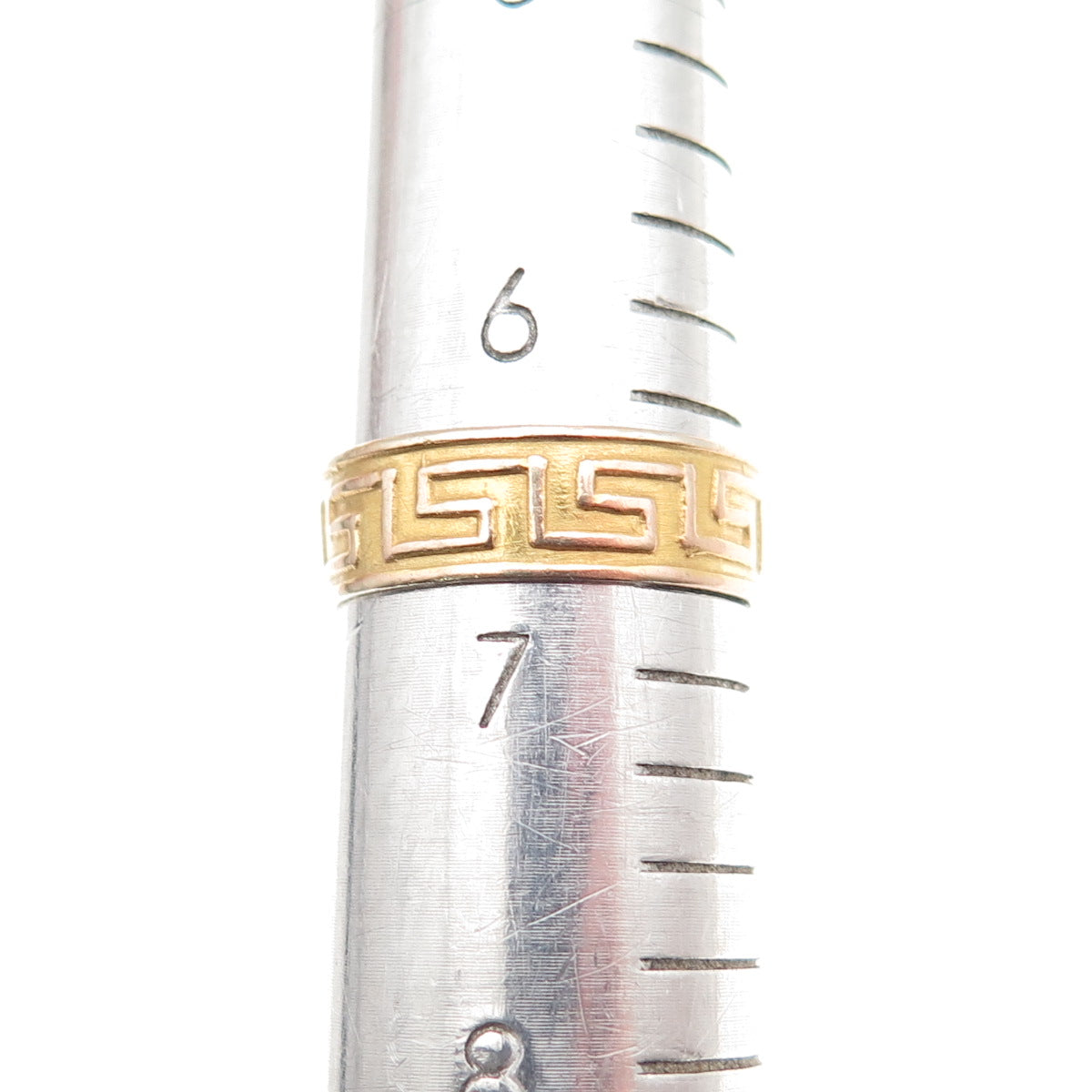 925 Sterling Silver 18K Gold Vintage Greek Key Band Ring Size 6.75