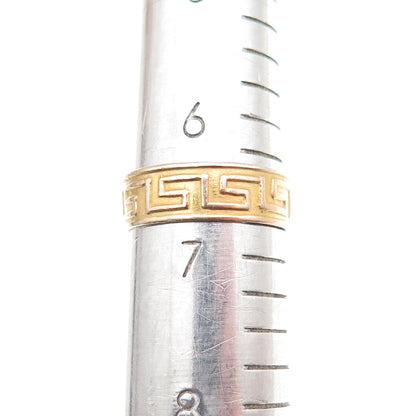 925 Sterling Silver 18K Gold Vintage Greek Key Band Ring Size 6.75