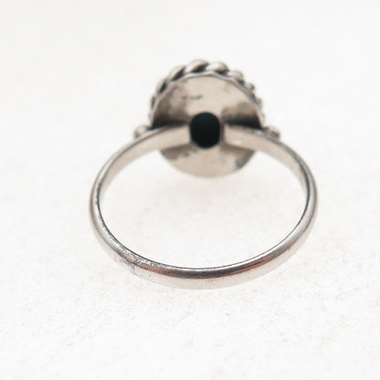 925 Sterling Silver Vintage Real Turquoise Oxidized Ring Size 6