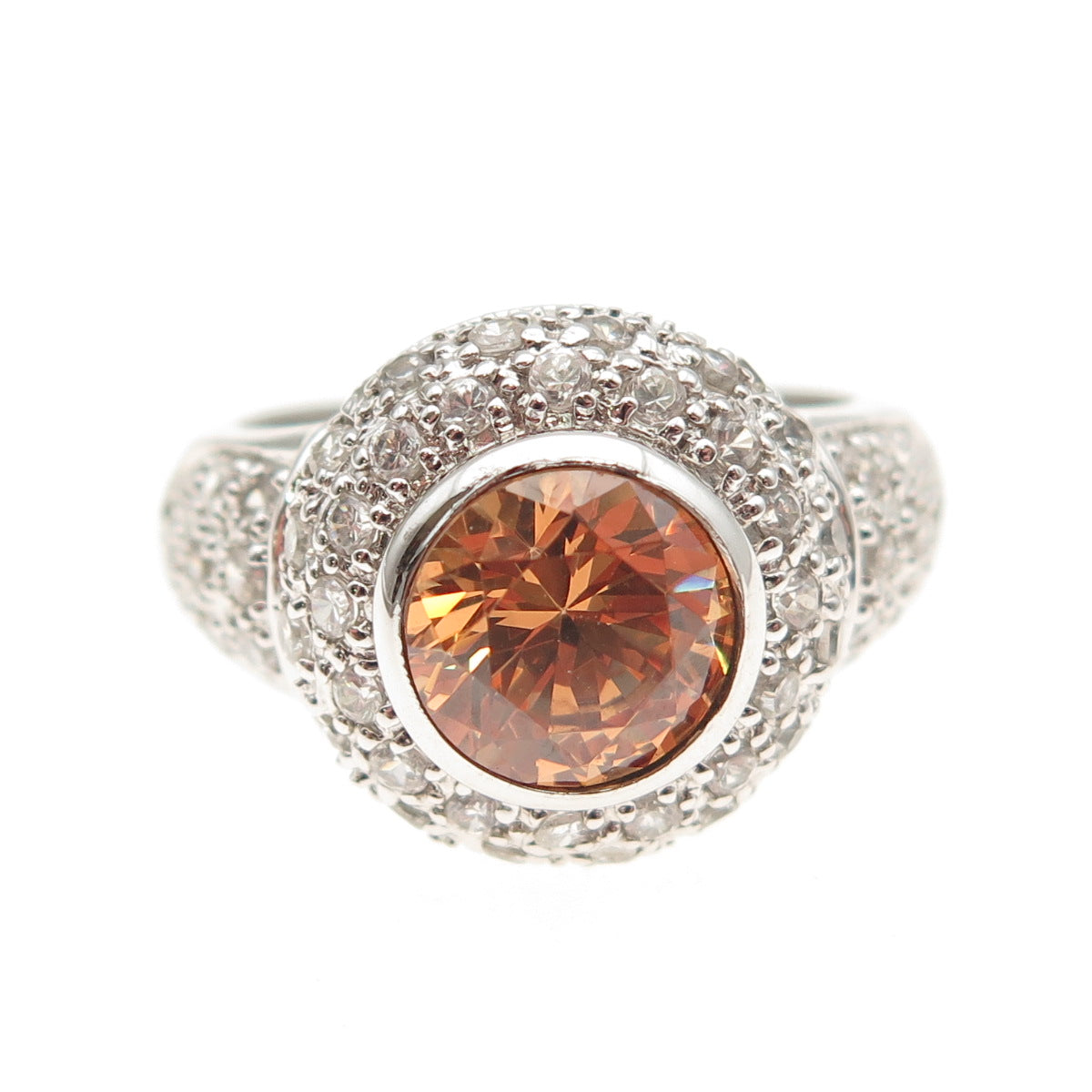 925 Sterling Silver Round-Cut Imperial & White C Z Ring Size 7