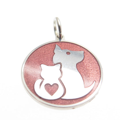 925 Sterling Silver Rose Enamel Cat & Dog Friendship Minimalist Charm Pendant