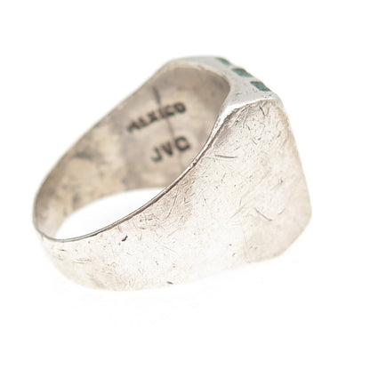 925 Sterling Silver Vintage Mexico Real Turquoise Inlay Oxidized Ring Size 10