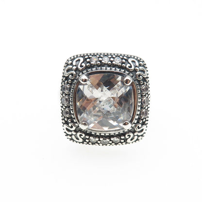 925 Sterling Vintage Cushion & Round-Cut C Z Swirl Oxidized Ring Size 8.25