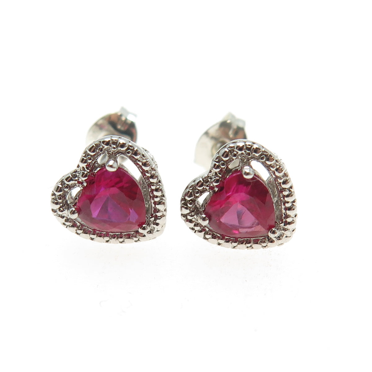 925 Sterling Silver Lab-Created Ruby Heart Stud Earrings