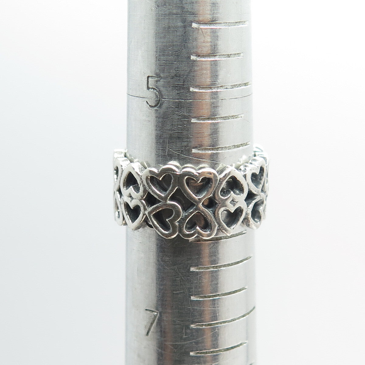 925 Sterling Silver Vintage Heart 2-Row Band Ring Size 6.25