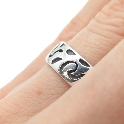 925 Sterling Silver Vintage Modernist Scroll Oxidized Band Ring Size 6.25