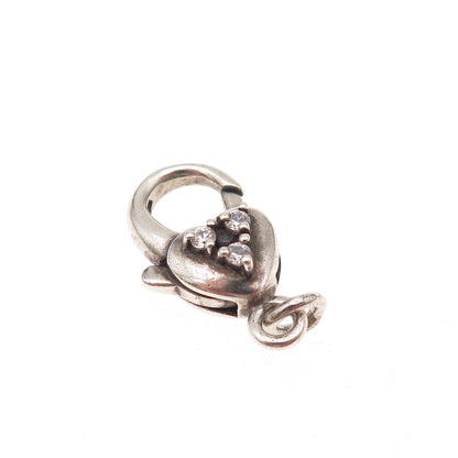925 Sterling Silver Vintage C Z Bracelet / Necklace Heart Lobster Lock Clasp