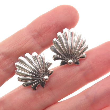 925 Sterling Silver Antique Art Deco Seashell Screw Back Earrings