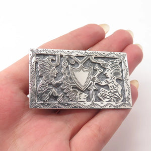 925 Sterling Silver Vintage Mexico Warrior Storyteller Rectangle Pin Brooch