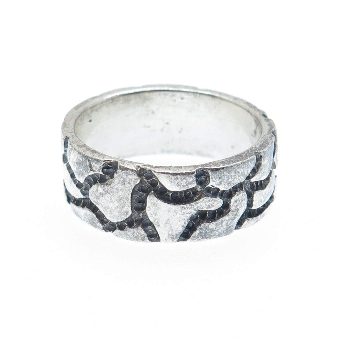 925 Sterling Silver Vintage Cracked Desert Oxidized Band Ring Size 10