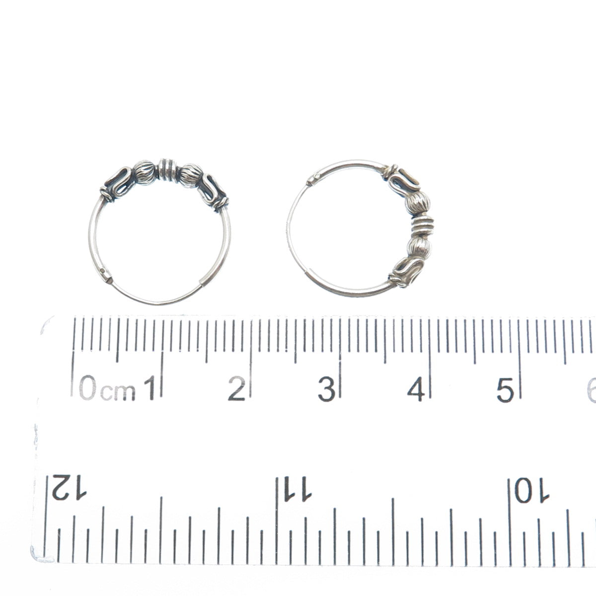 925 Sterling Silver Multi-Beads Oxidized Hoop Earrings