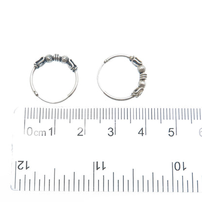 925 Sterling Silver Multi-Beads Oxidized Hoop Earrings
