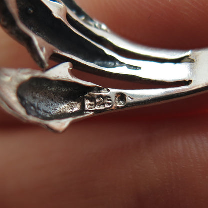925 Sterling Silver Vintage Three Dolphins Oxidized Ring Size 8.75