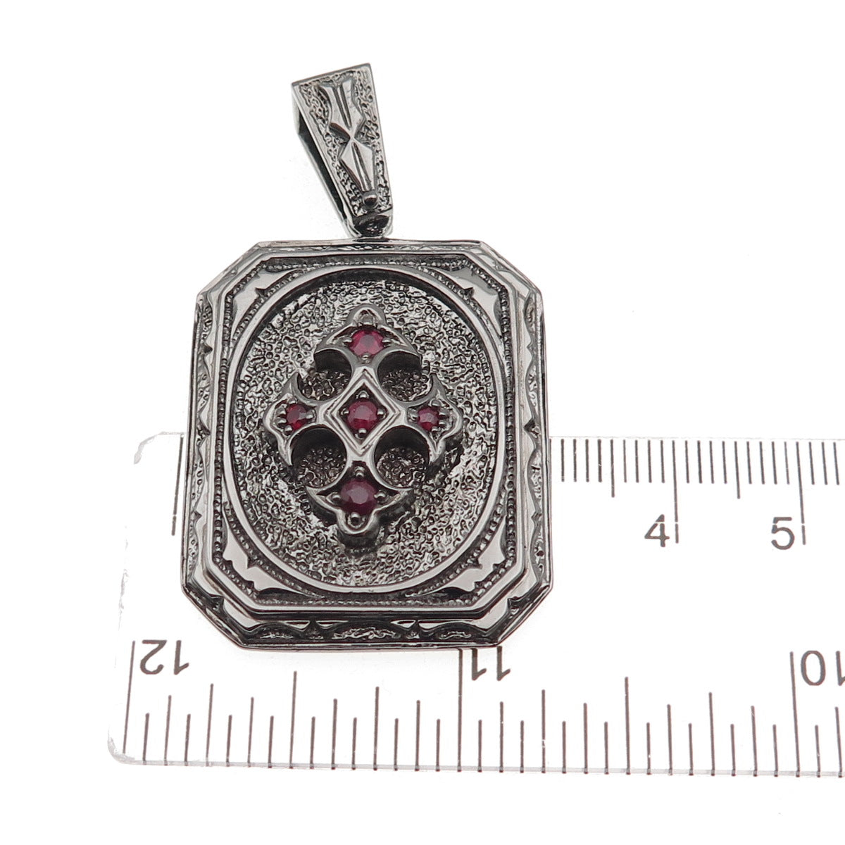 Jolusa 925 Sterling Silver Black Rhodium Real Ruby Fleur de Lis Cross Pendant