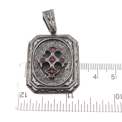 Jolusa 925 Sterling Silver Black Rhodium Real Ruby Fleur de Lis Cross Pendant
