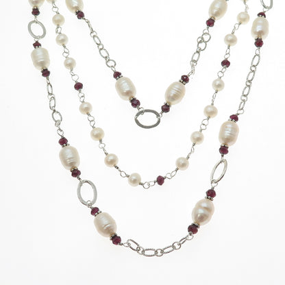 SX SALLY C 925 Sterling Vintage Real Amethyst & Pearl Multi-Chain Necklace 16"