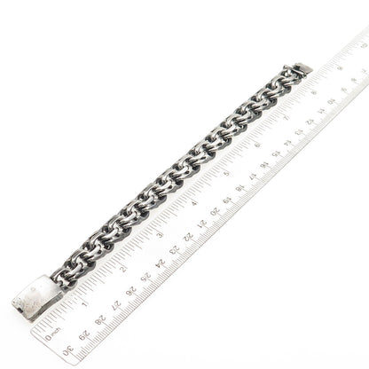 925 Sterling Silver Vintage Heavy 67.2g Bismark Link Oxidized Bracelet 7.5"