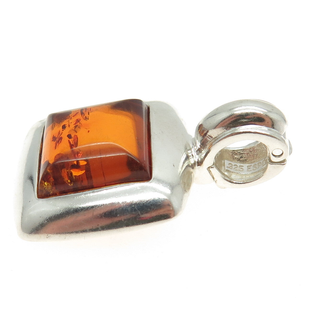 J. ESPOSITO 925 Sterling Silver Vintage Real Amber Modernist Pendant