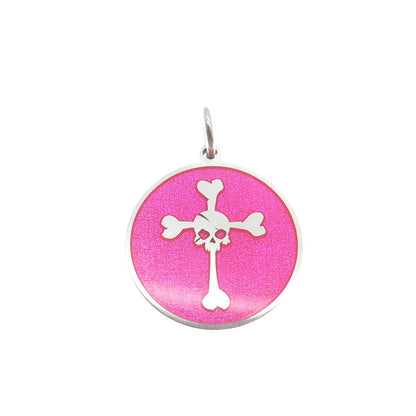 925 Sterling Silver Pink Enamel Skull Crossed Bones Minimalist Charm Pendant